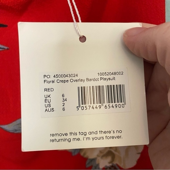 NWT Missguided Red Floral Off Shoulder Romper Jumpsuit Size 2 - Picture 6 of 7